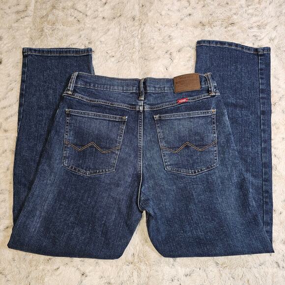 Men's Wrangler Straight Fit Rugged Denim Jeans Dark Wash 32x30 - Picture 5 of 11